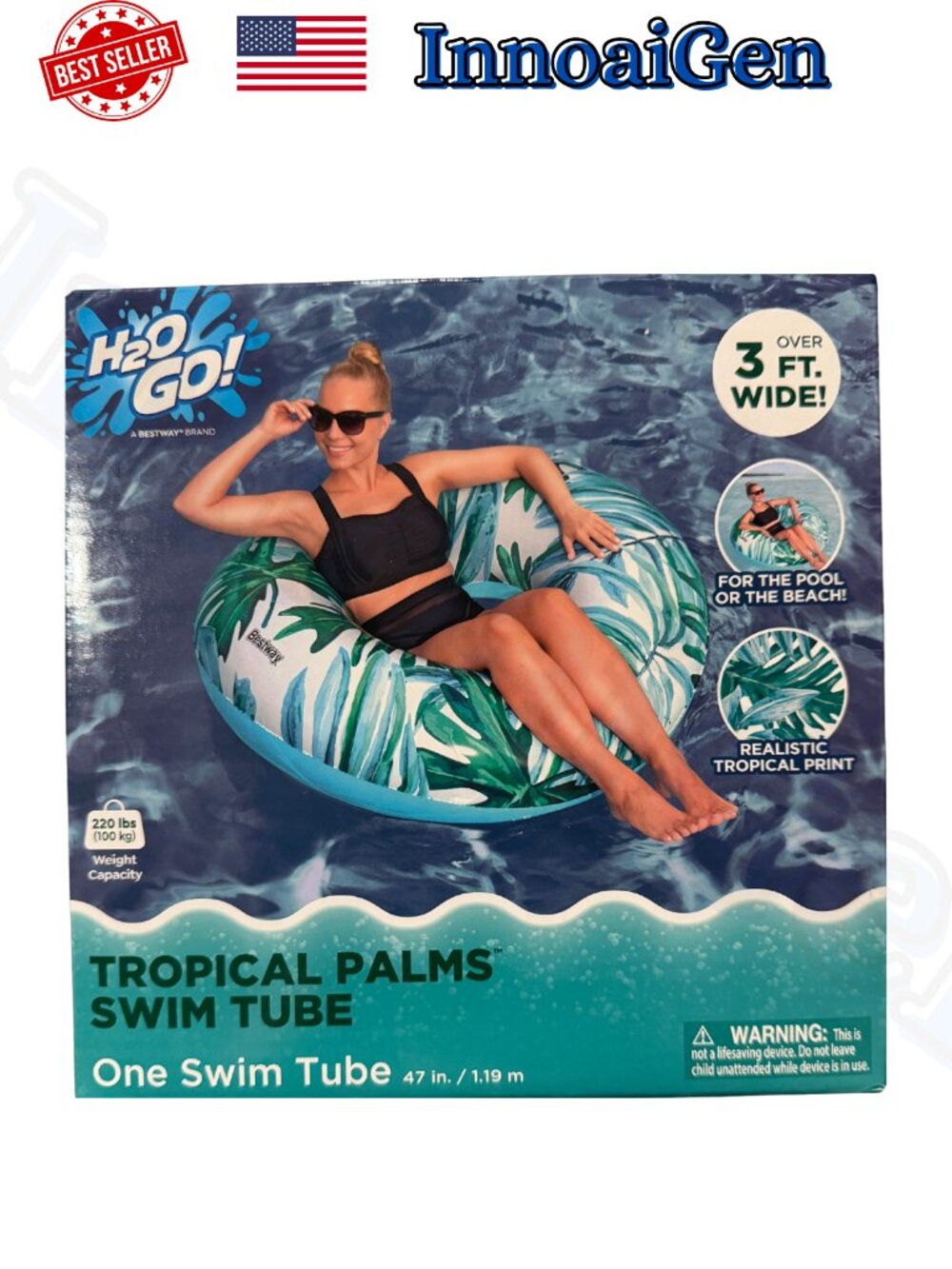 Title: Bestway H2OGO! Tropical Palms Swim Tube Inflatable Pool Float 47" NIB